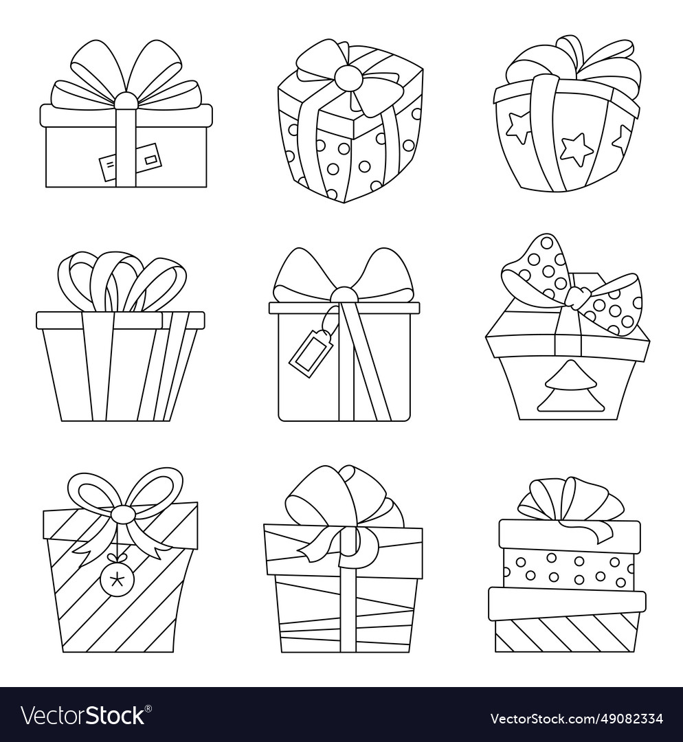 Christmas and holiday gifts coloring page closed Vector Image