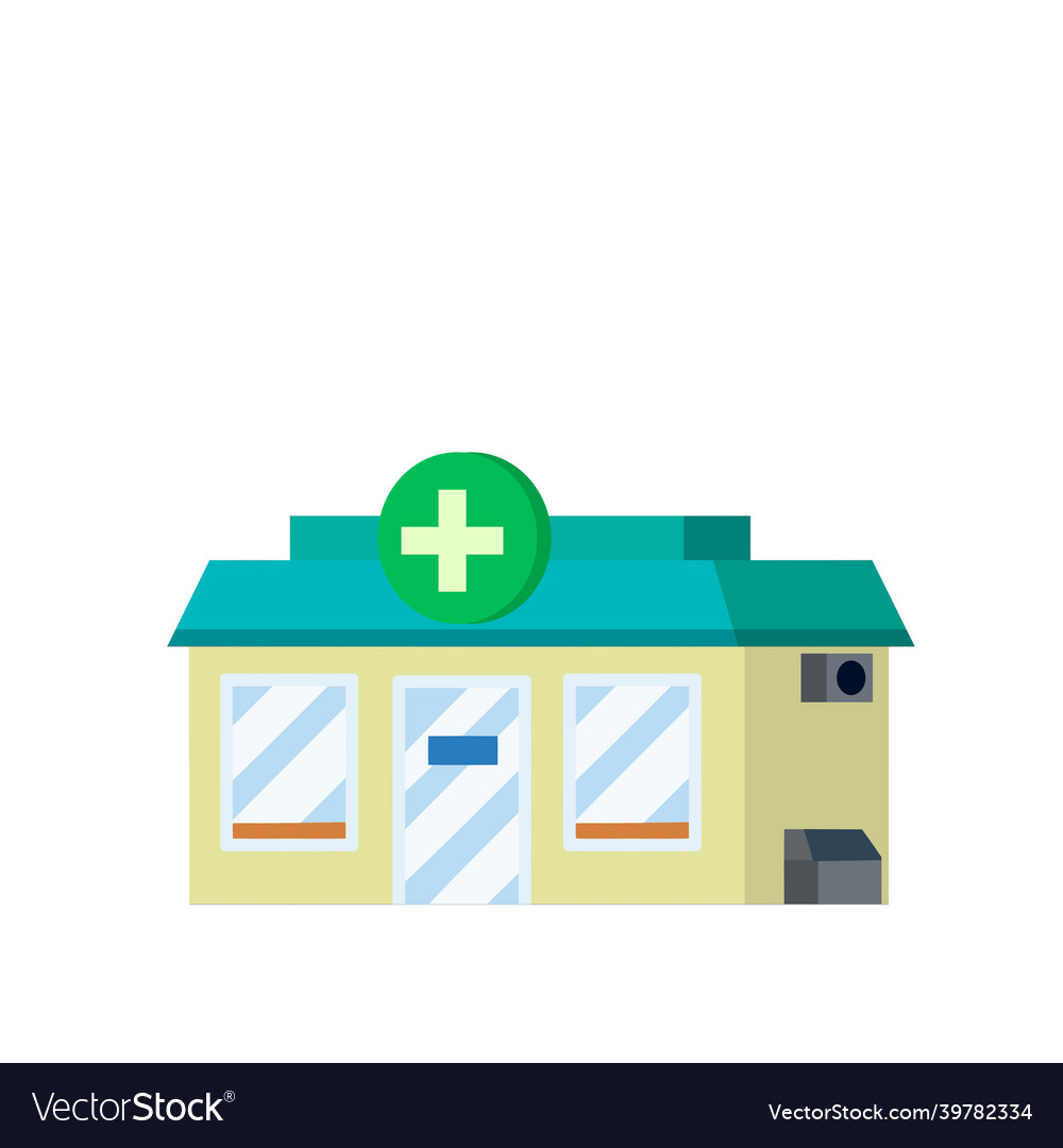 Pharmacy building symbol green cross on sign Vector Image