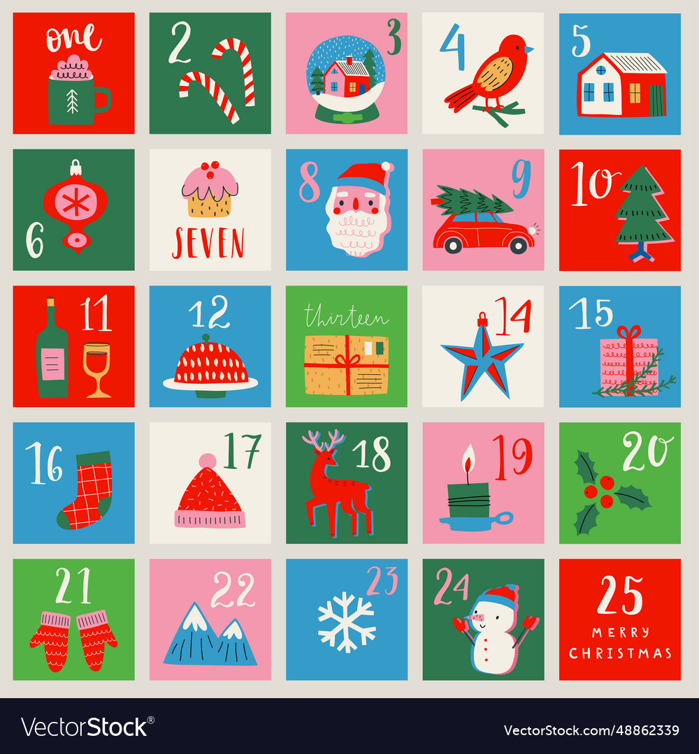 Christmas advent calendar hand drawn style Vector Image