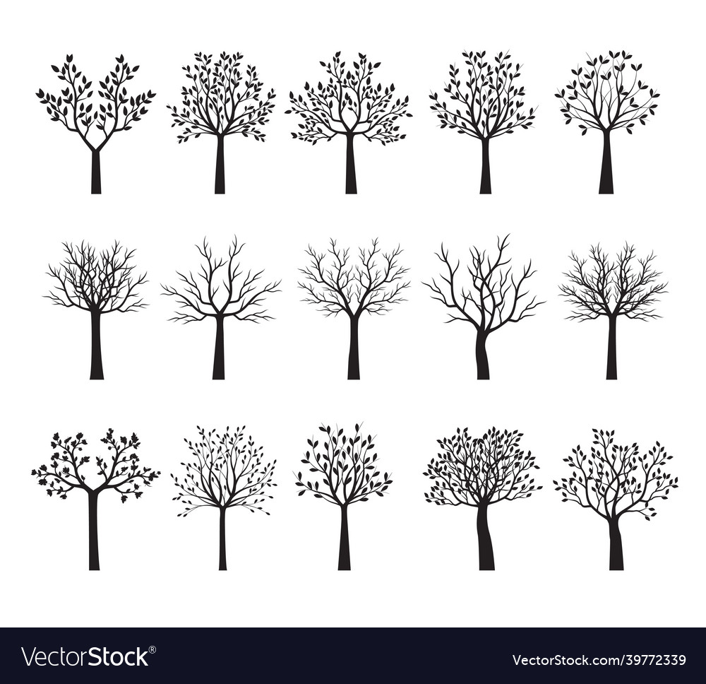 Set of trees outline plants Royalty Free Vector Image