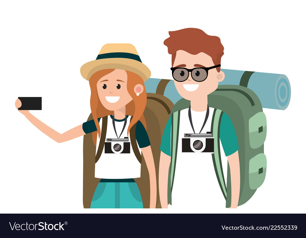 Tourist couple cartoons