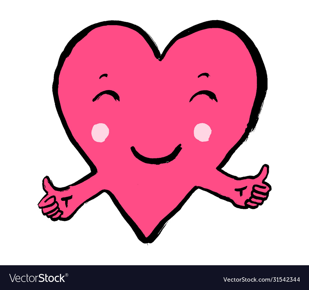 An abstract funny pink heart with thumbs up Vector Image