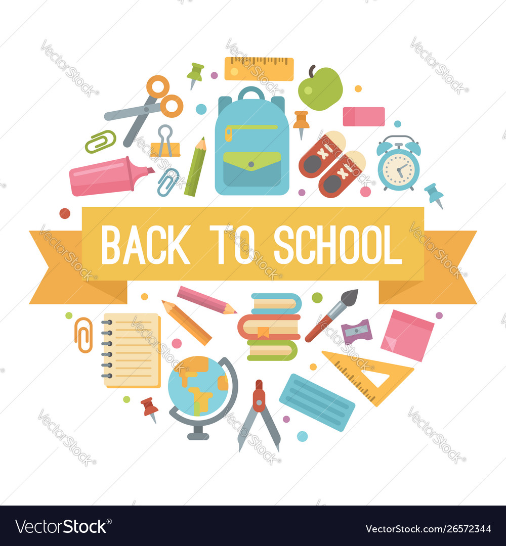 Back to school flat icons in a circle Royalty Free Vector