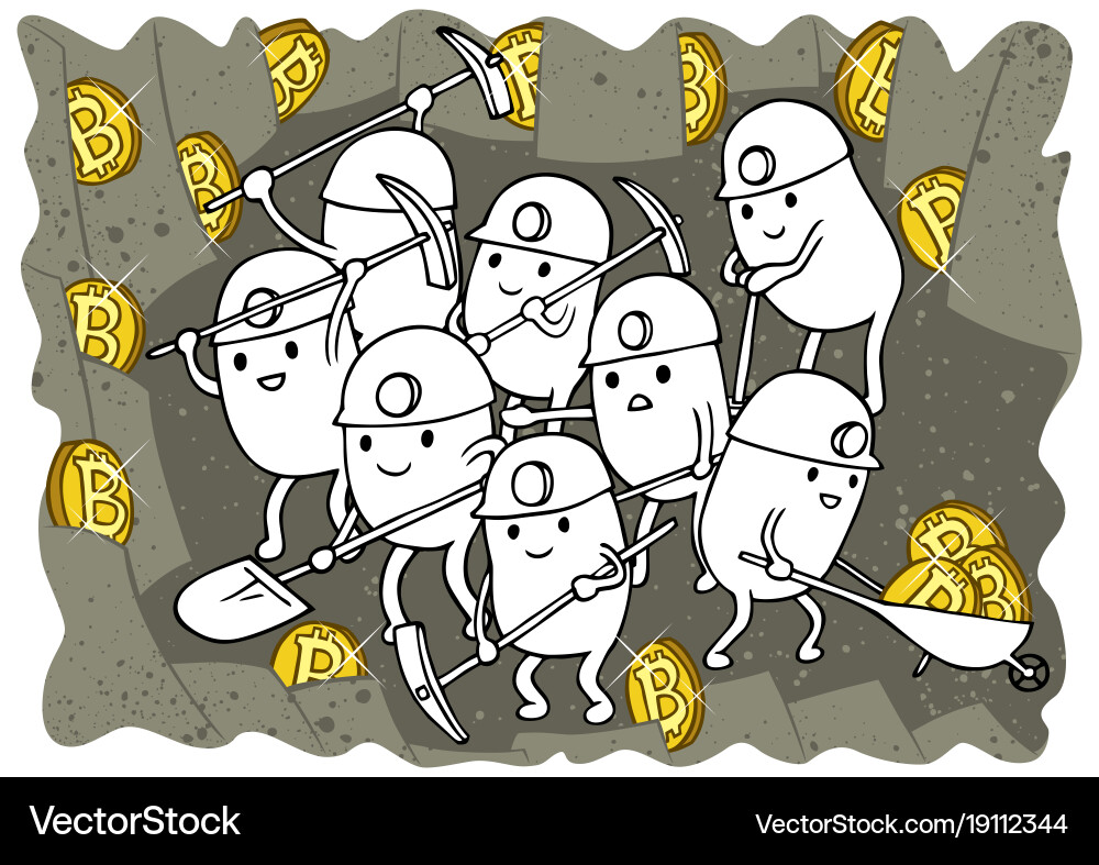 Bitcoin mining doodle Royalty Free Vector Image