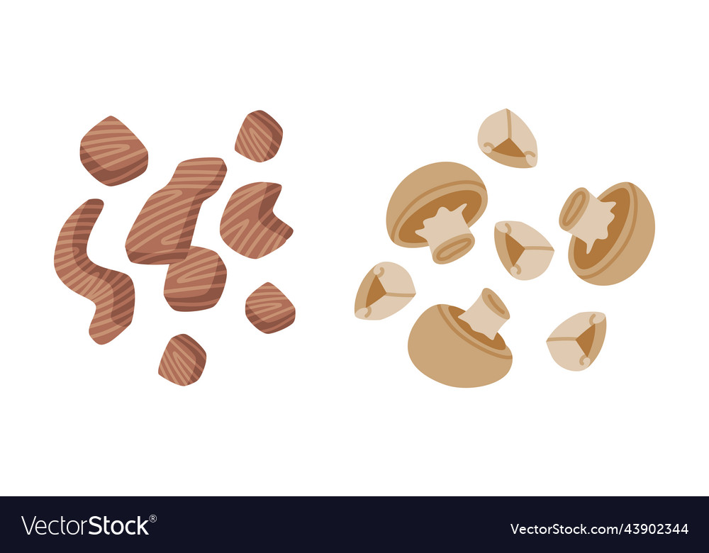 Meat slabs and mushrooms as wok asian food Vector Image