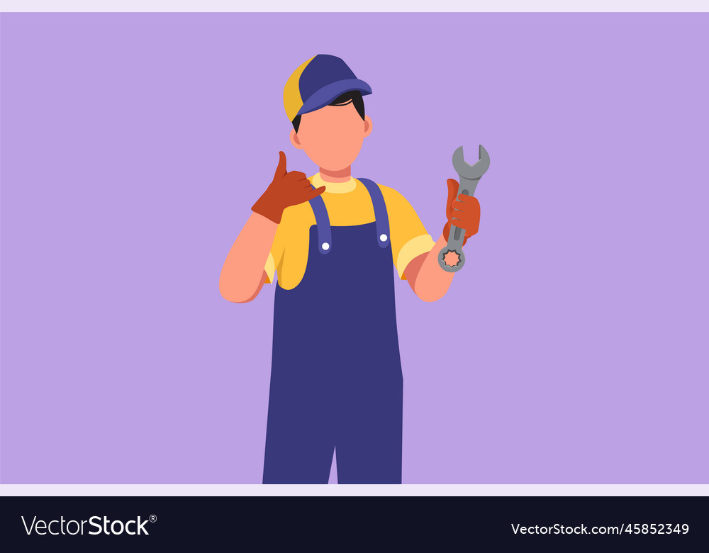 Graphic flat design drawing male mechanic holding