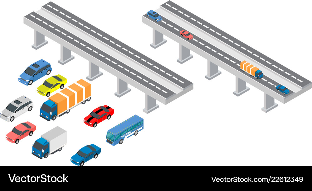 Isometric bridge traffic Royalty Free Vector Image