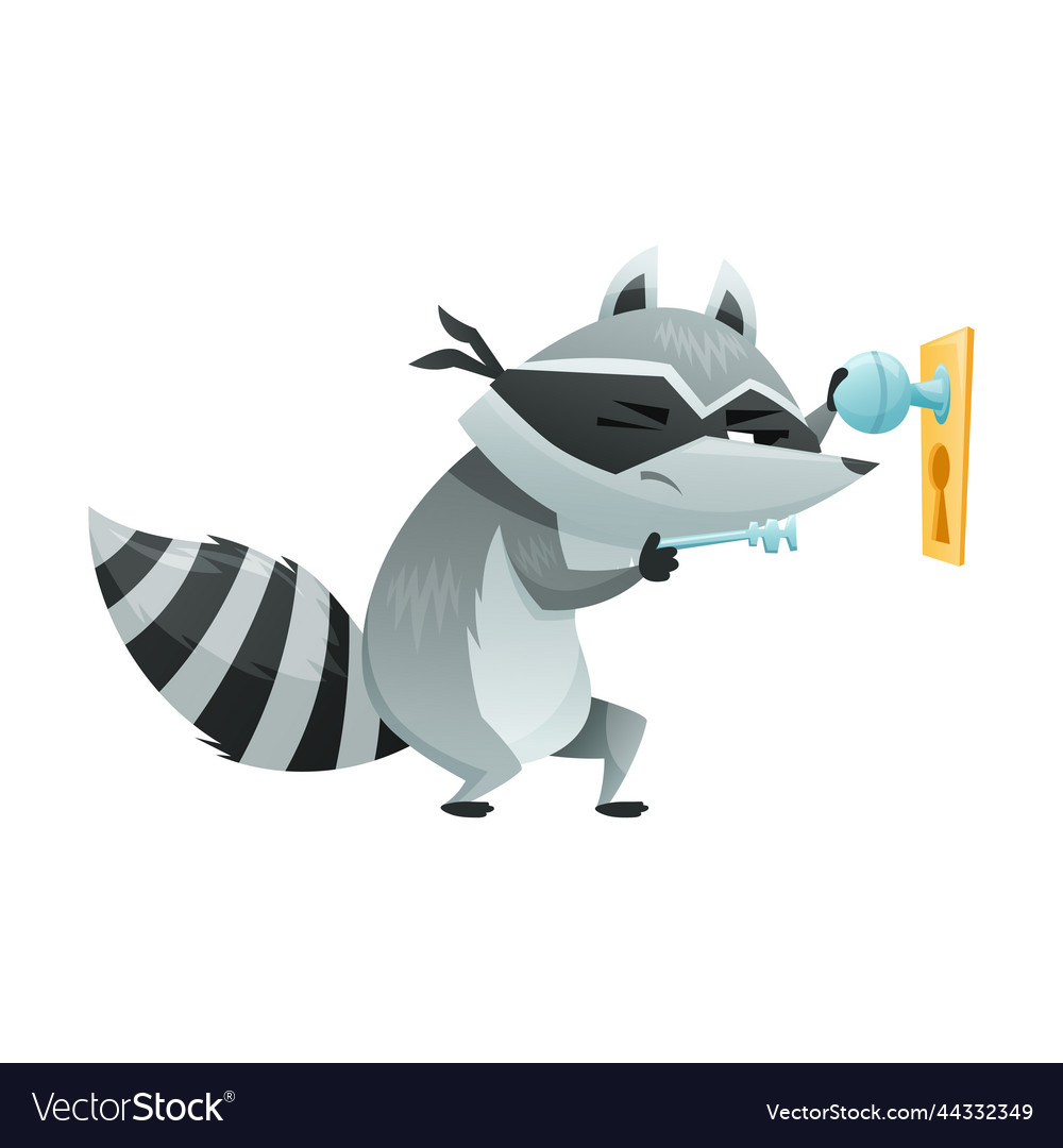 Raccoon burglar with striped tail wearing mask Vector Image