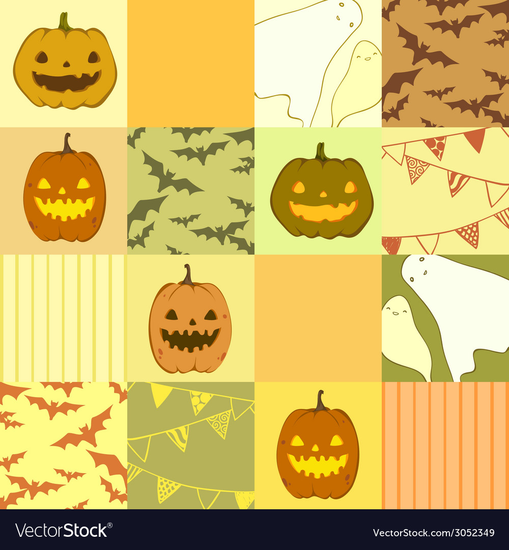seamless pattern with ghosts pumpkins bats vector image