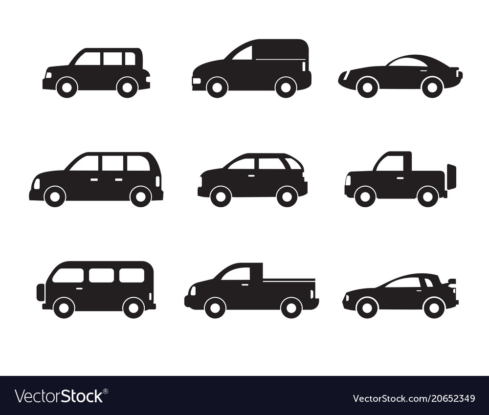 Set of black car icons - stock collection Vector Image