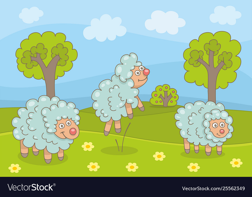 Sheeps on green lawn Royalty Free Vector Image