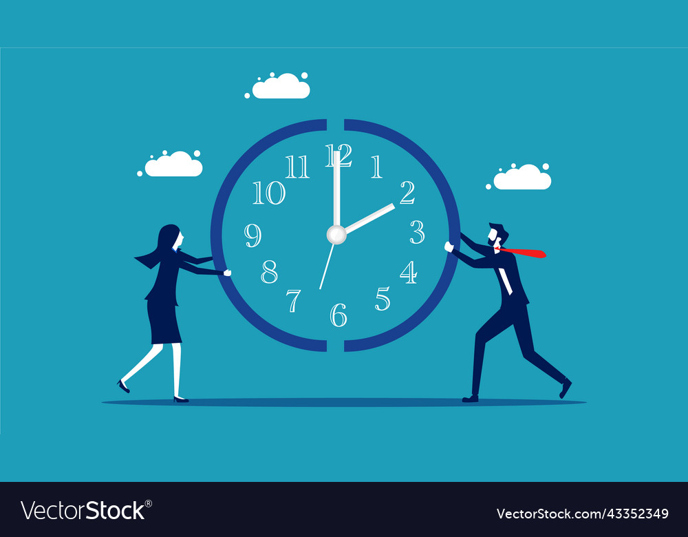 Time Management Businessmen Helping To Assemble Vector Image