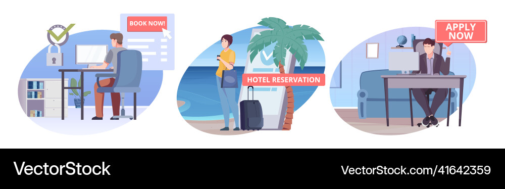 Book now flat compositions Royalty Free Vector Image