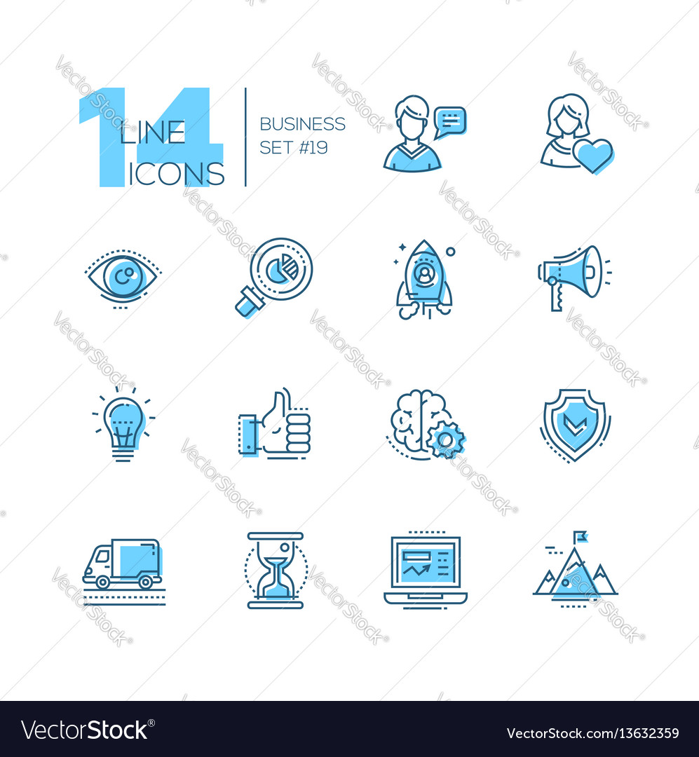 Business - coloured modern single line icons set vector image Business - coloured modern single line icons set