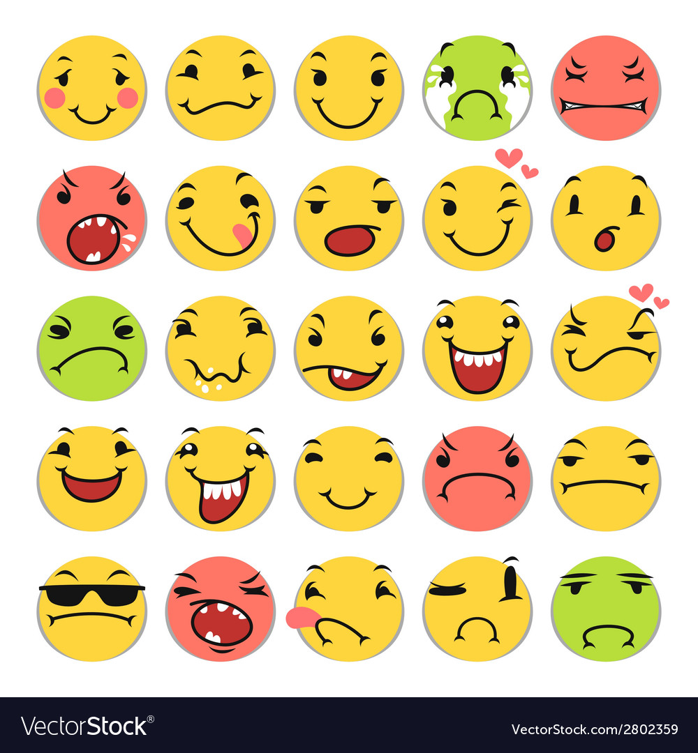 Cartoon smile icons set Royalty Free Vector Image