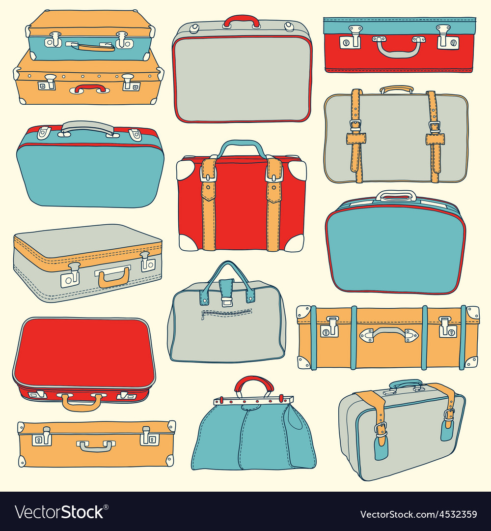 Collection vintage suitcases Royalty Free Vector Image
