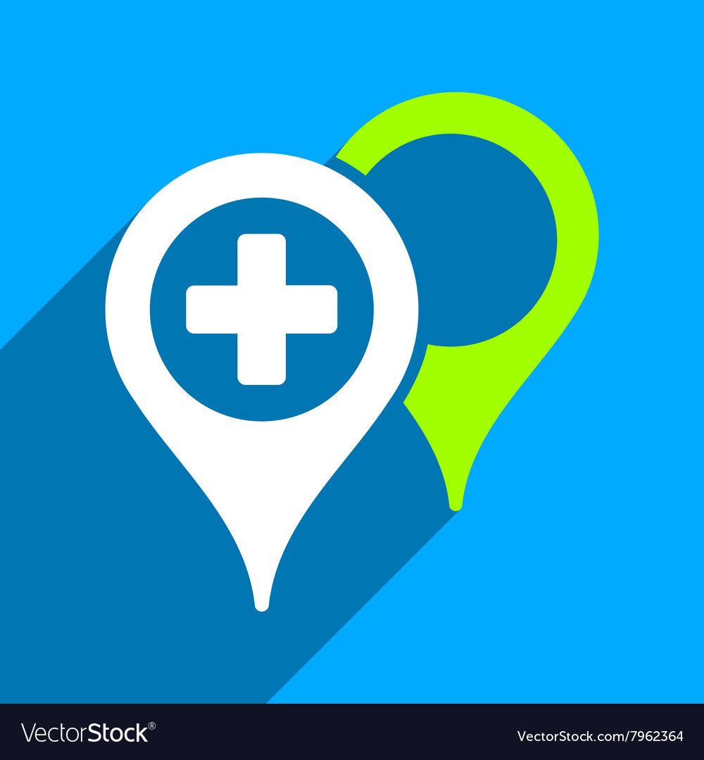 Hospital map markers flat square icon with long Vector Image