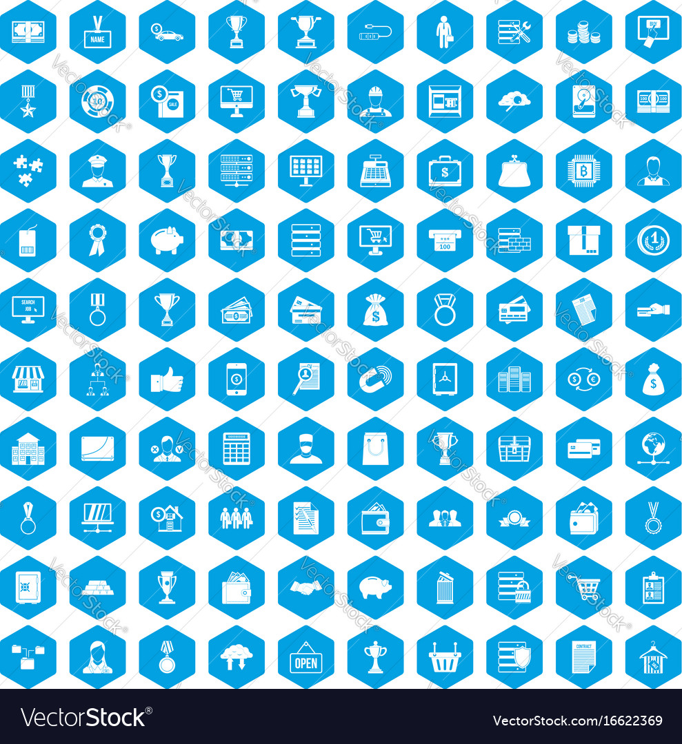 100 business icons set blue Royalty Free Vector Image
