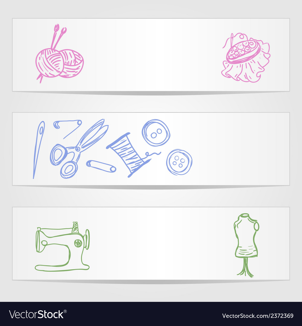 banners with sewing and knitting supplies vector image