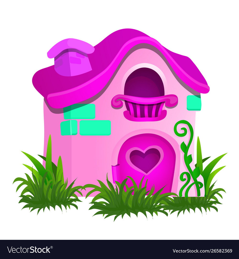 Fairy house pink color isolated on white Vector Image