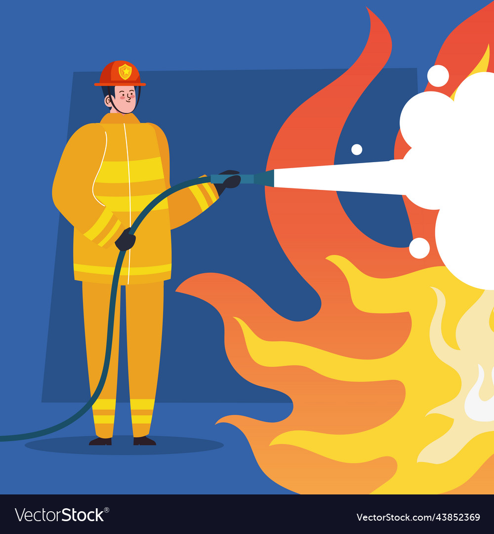 Fireman putting flames with nose Royalty Free Vector Image