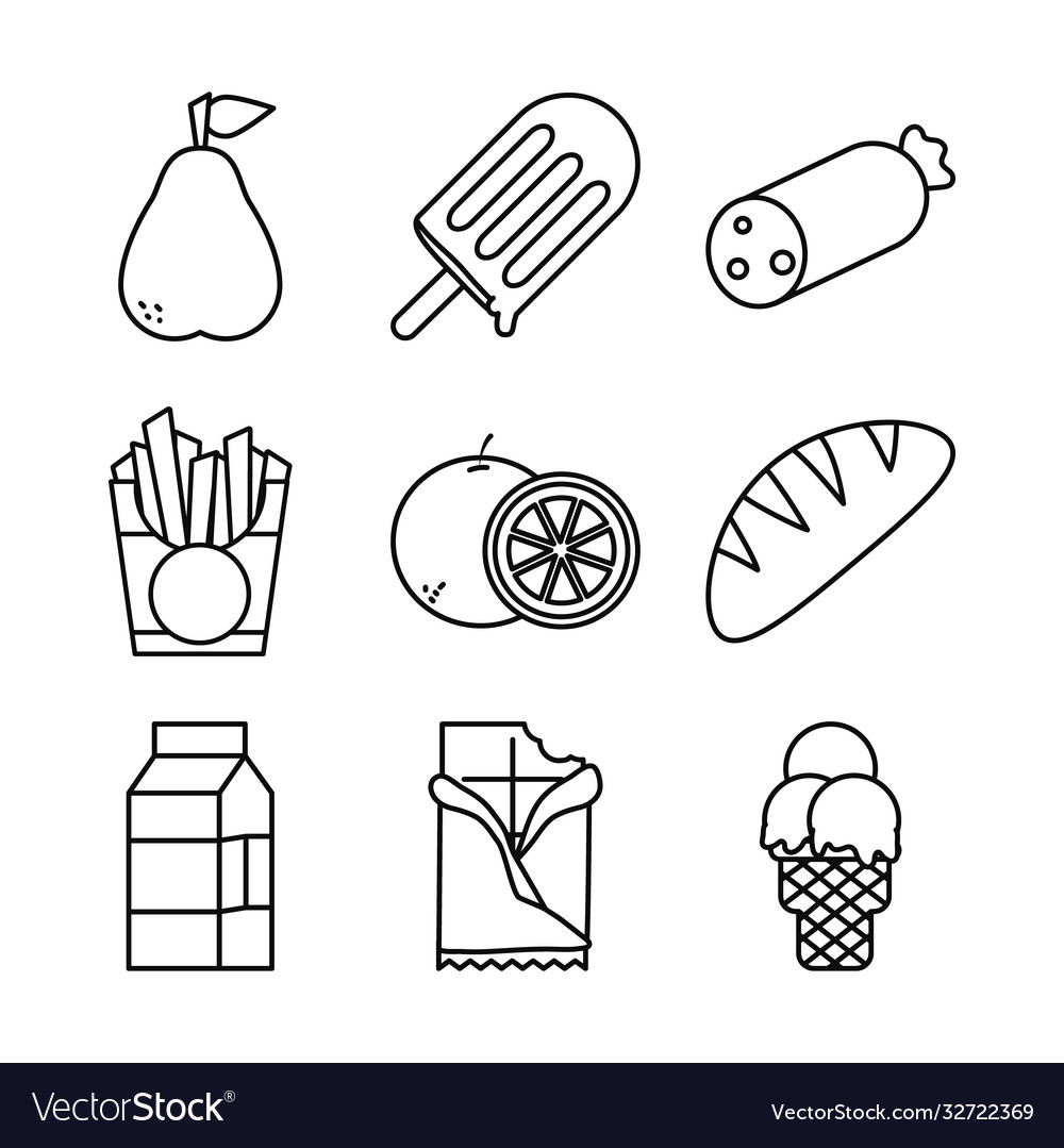 Food line style icon set design Royalty Free Vector Image