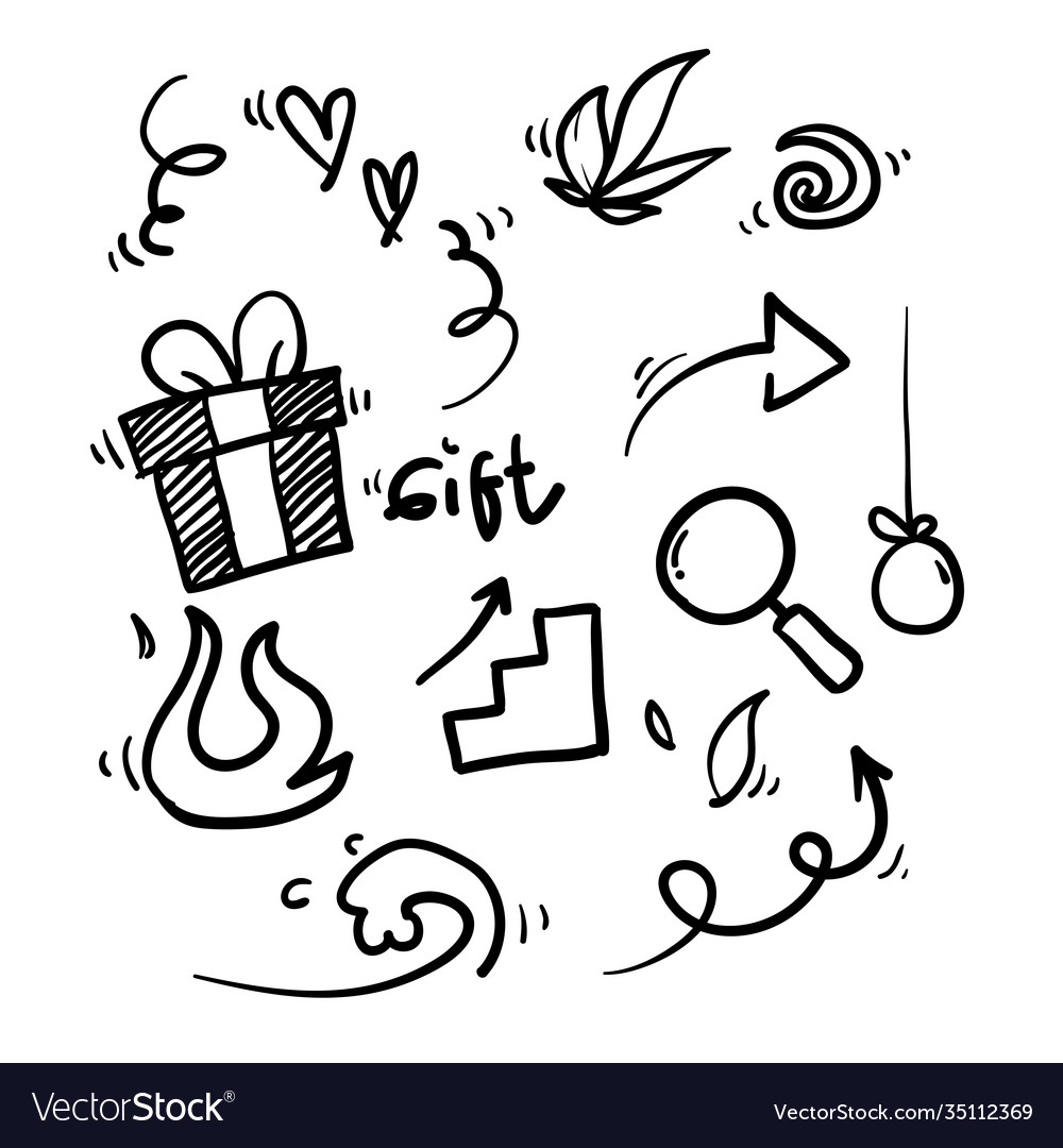 Hand drawn doodle element collection isolated vector image Hand drawn doodle element collection isolated