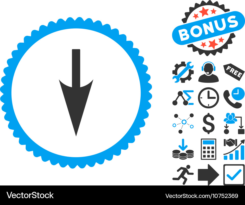 Sharp down arrow flat icon with bonus Royalty Free Vector