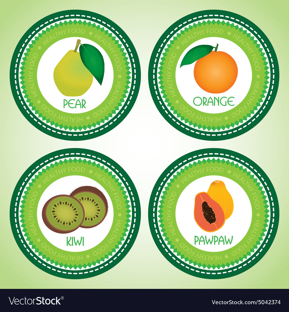 Abstract fruit labels on a green background Vector Image