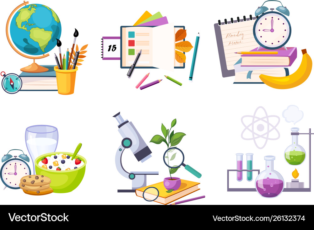 Flat set compositions with objects Royalty Free Vector Image