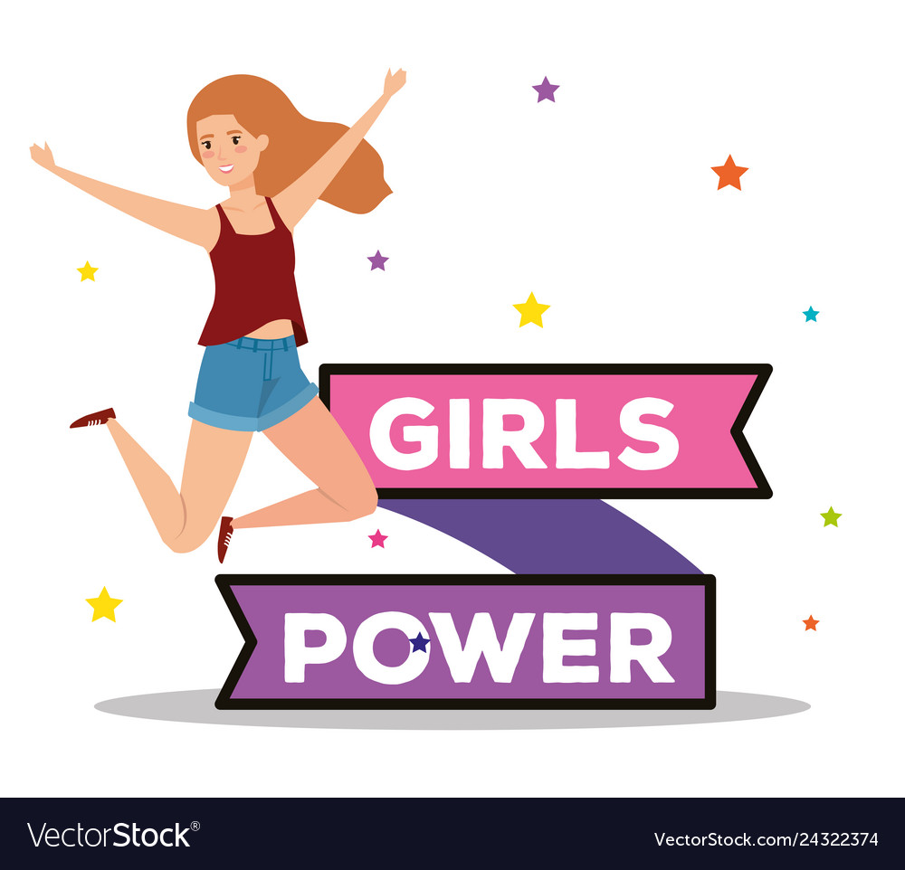 Power girl jumping celebrating character Vector Image