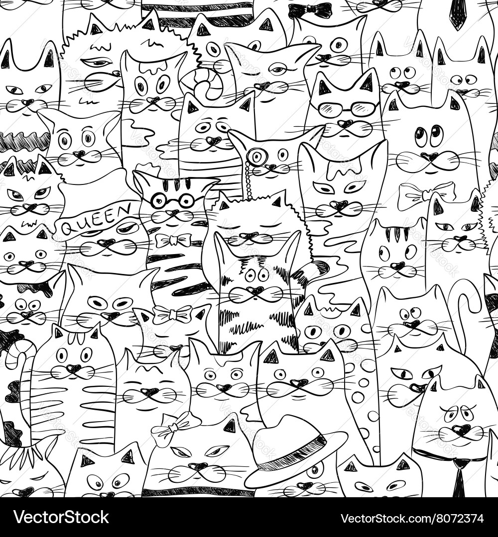 Seamless pattern with funny cats Royalty Free Vector Image