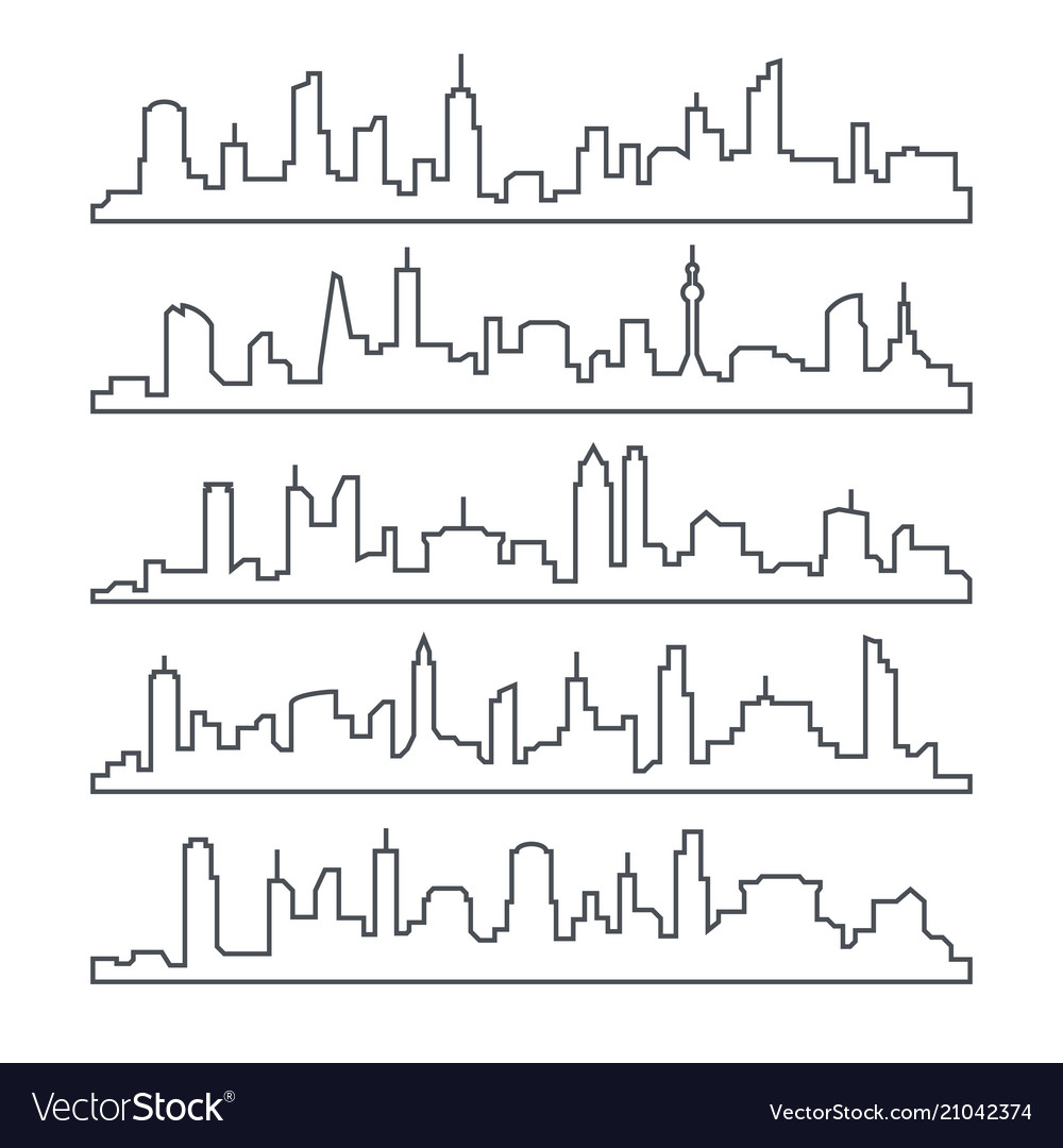 Skyline City Building Line Town Outline Urban Vector Image