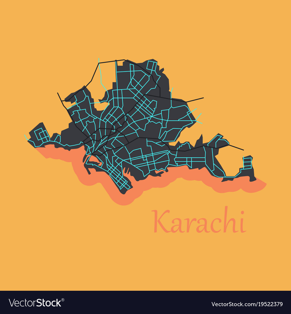 Karachi pakistan colorful flat map streets