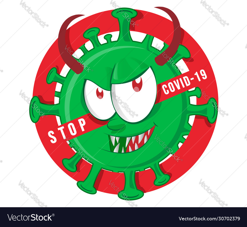 Stop evil coronavirus character cartoon on signal Vector Image