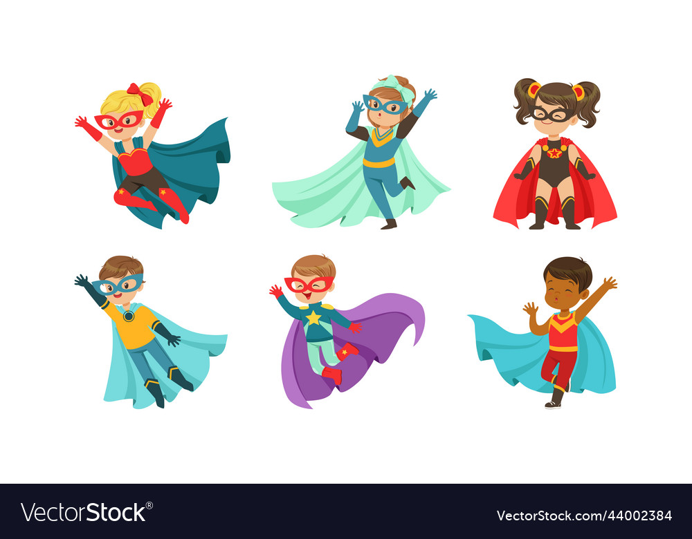 Little boy and girl wearing costume of superhero Vector Image