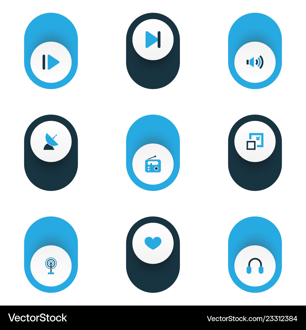 Media Icons Colored Set With Upward Communication Vector Image