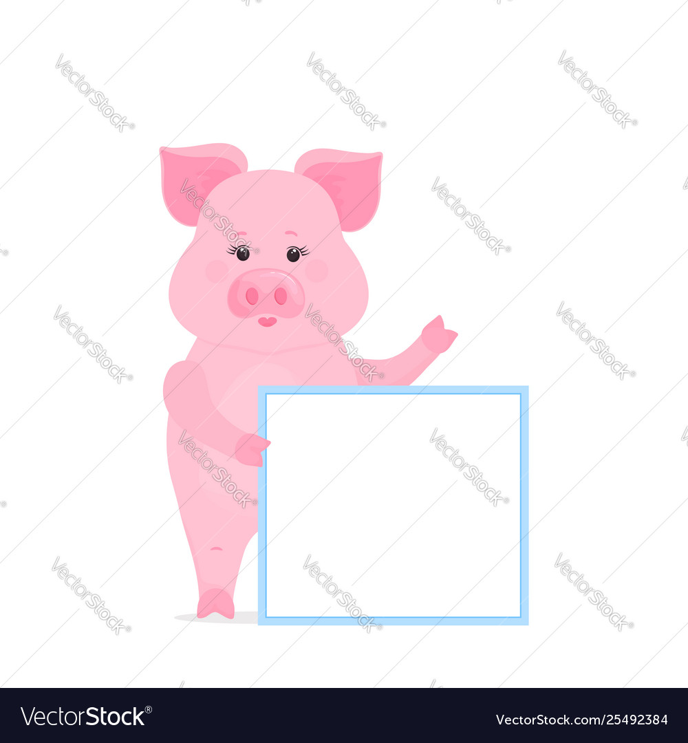 Pig hold a blank sign clean poster empty poster Vector Image