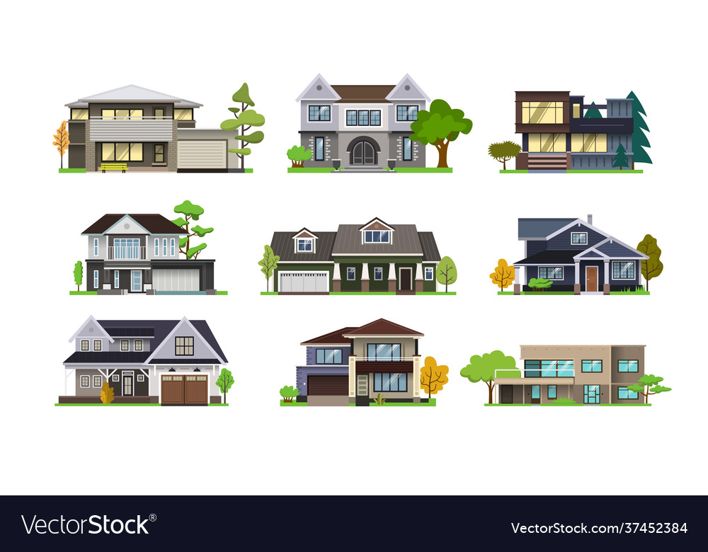 Set house flat design style vector image Set house flat design style