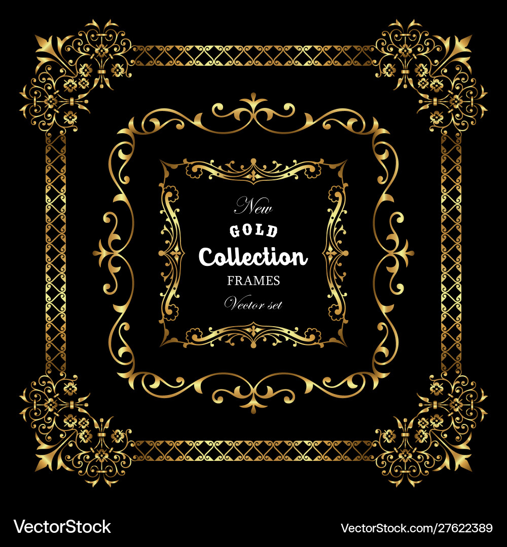 Collection golden frames Royalty Free Vector Image
