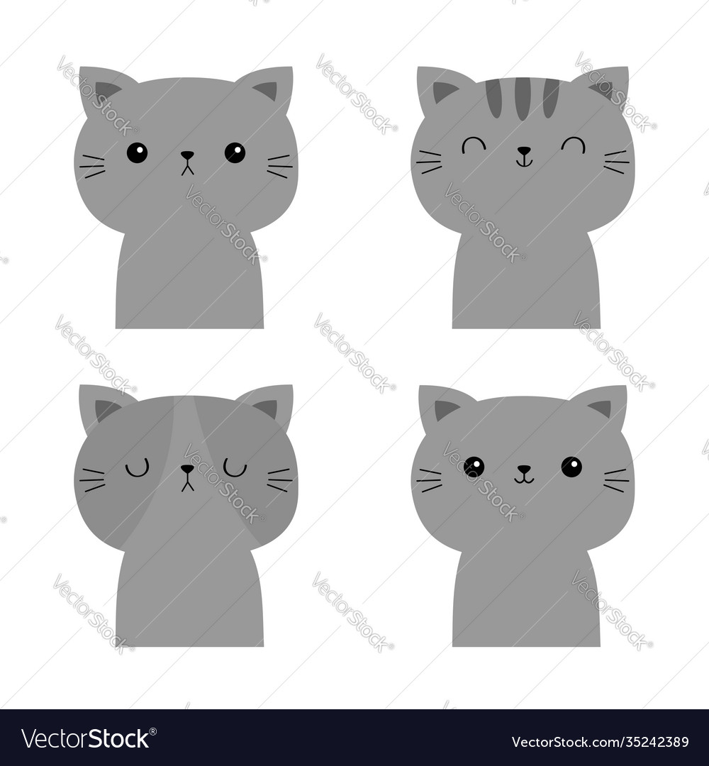 Cute Cat Icon. Gray Kitten Face Head Silhouette. Funny Kawaii