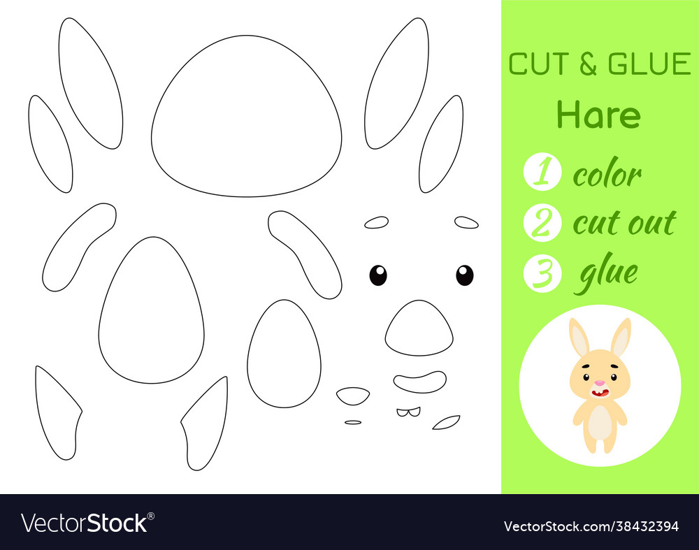 Color cut and glue paper little hare Royalty Free Vector