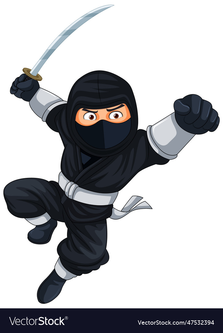 Ninja jumping and brandishing sword Royalty Free Vector