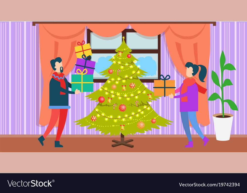 People at christmas home Royalty Free Vector Image