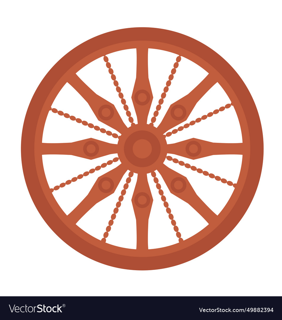 Red wagon wheel with vintage design on white Vector Image