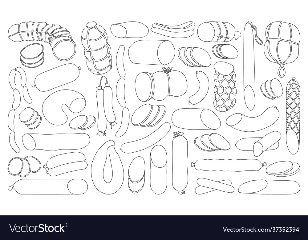 Sausage isolated outline set icon Royalty Free Vector Image