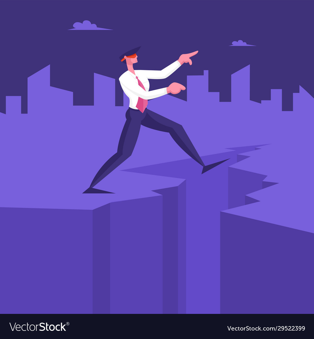 Blindfold businessman step into abyss leap Vector Image