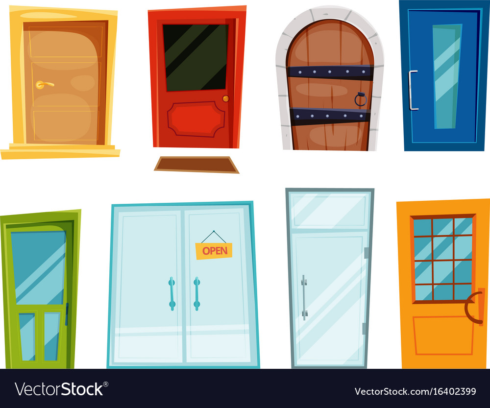 Closed doors of different types Royalty Free Vector Image