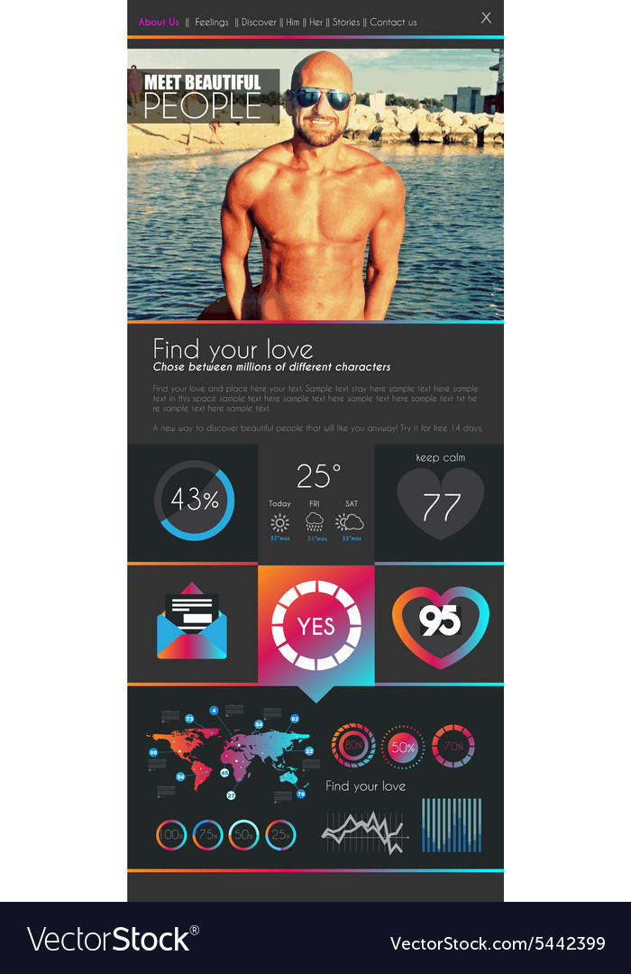 One page dating website flat ui design template