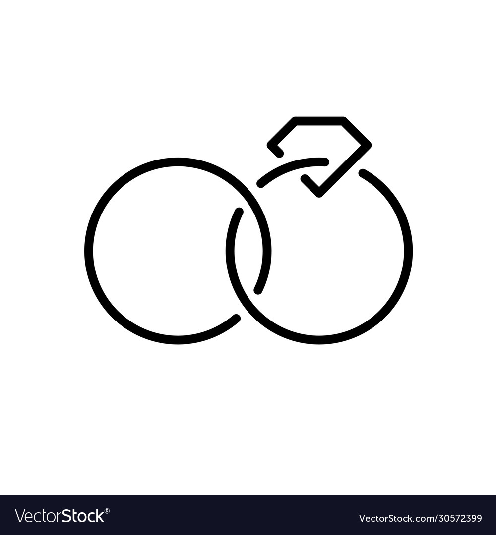 Wedding rings with diamond simple line style logo vector image Wedding rings with diamond simple line style logo